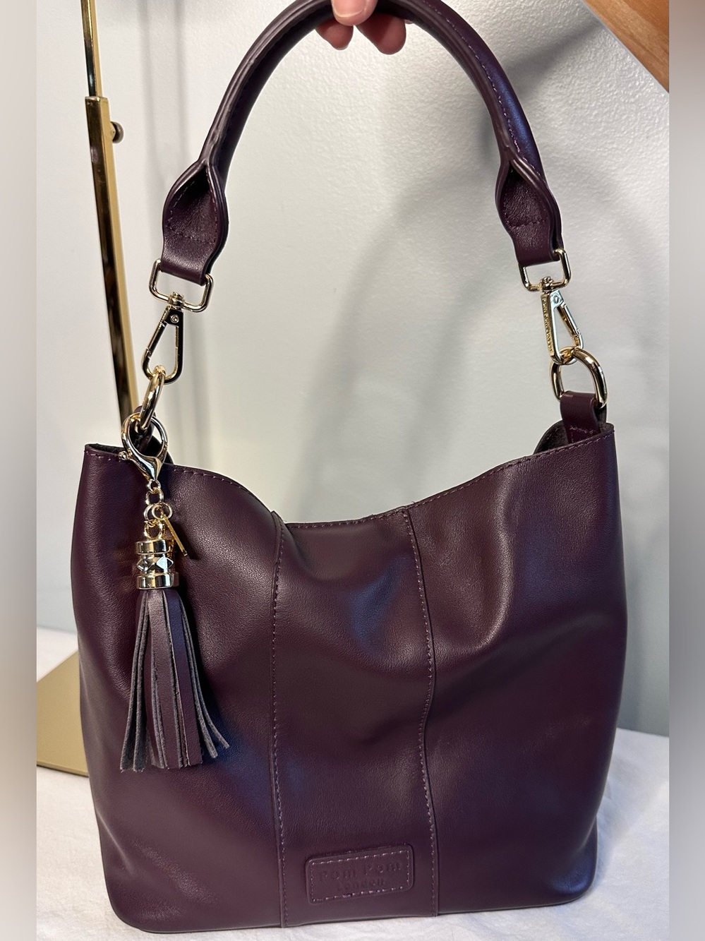 POMPOM LONDON Lambeth Shoulder Hobo Bag in Plum NWOT - Picture 3 of 14